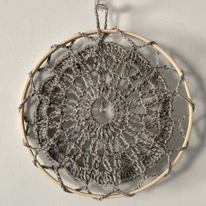 Boho dream catcher with grey variegated yarn and crystal decor